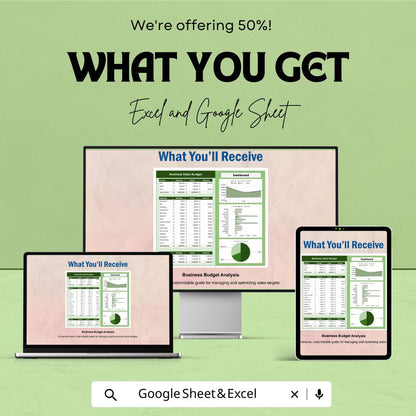 Business Sales Budget Template | Sales Budget Spreadsheet | Revenue and Expense Tracker | Business Dashboard | Excel & Google Sheets
