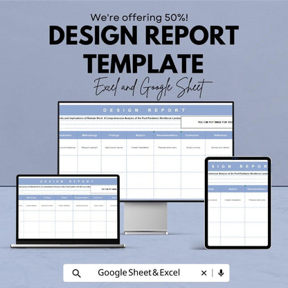 Design Report Template | Excel and Google Sheets | Project Report Template | Business Design Template | Report Layout for Work & Study
