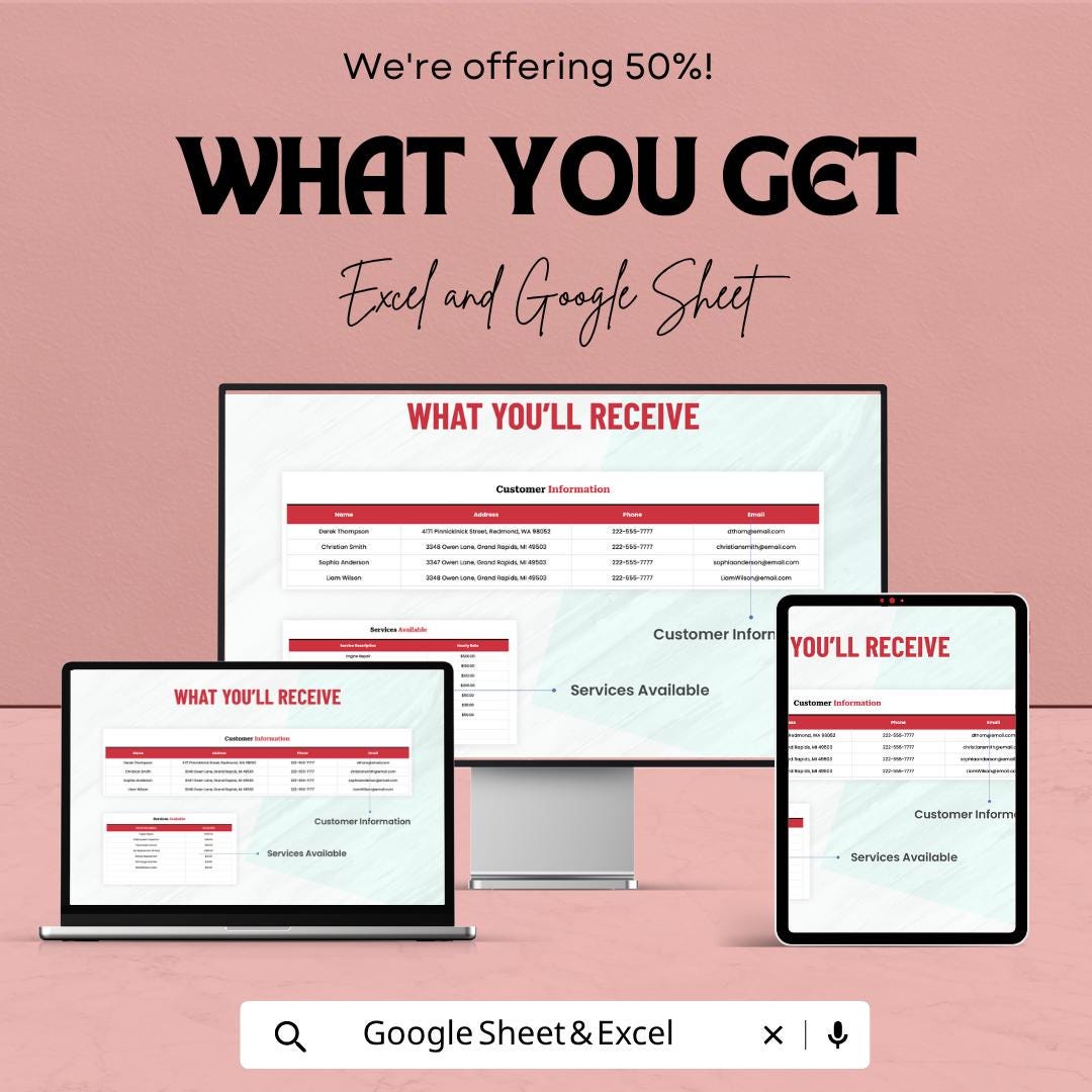 Repair Estimate Template Excel | Service Estimate Invoice | Contractor Quote Template | Auto Repair Estimate Sheet | Google Sheets Estimate