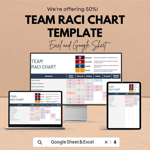 Team RACI Chart Template Excel & Google Sheets | Responsibility Matrix | Project Role Assignment Tracker | Team Workflow Planner