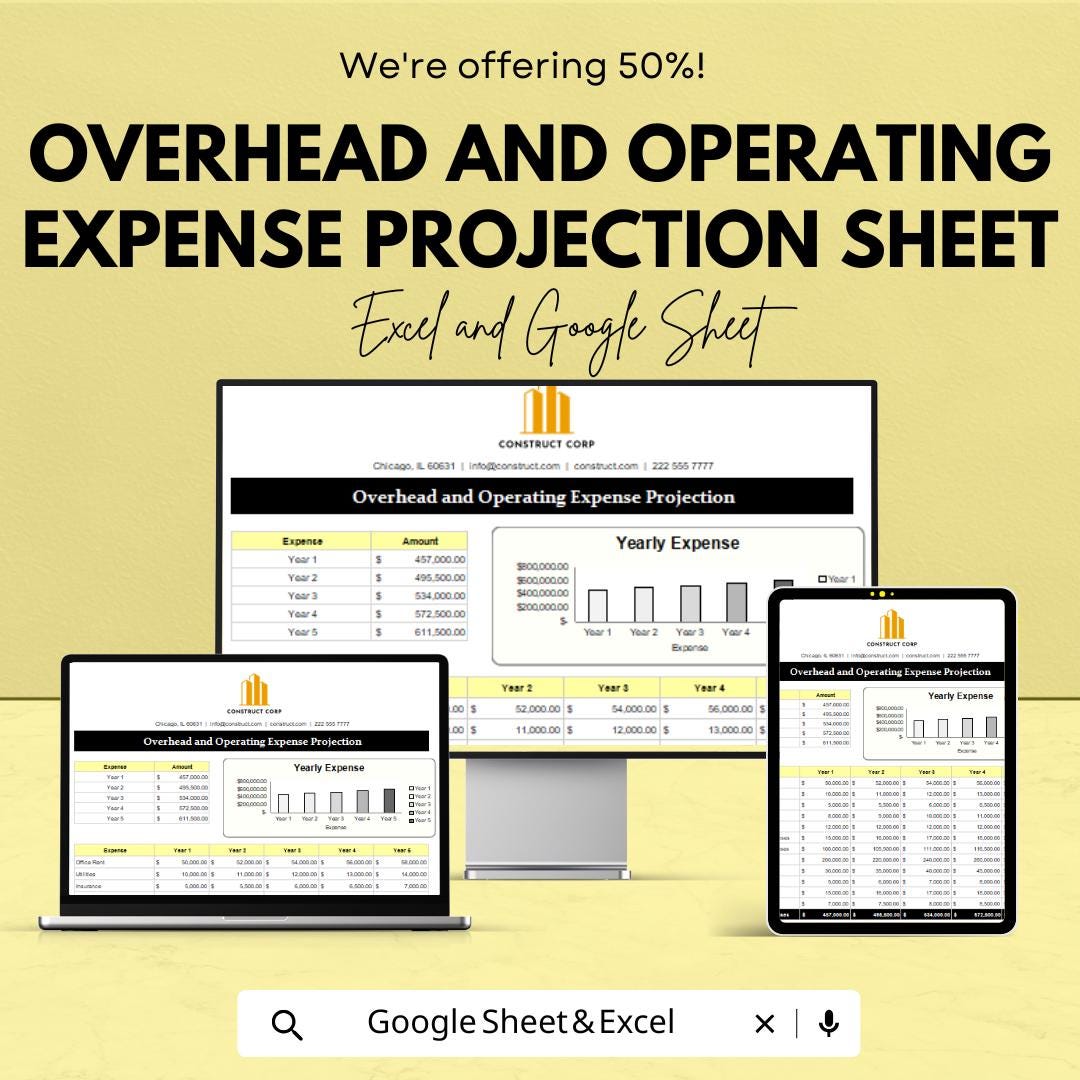 Overhead and Operating Expense Projection Sheet - Google Sheets Template for Budget Planning, Financial Forecasting, Expense Management