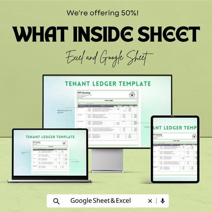 Tenant Ledger Template Excel Google Sheets | Rental Payment Tracker | Rent Ledger Spreadsheet | Property Management Template |