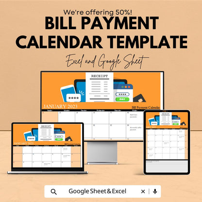 Bill Payment Calendar Template | Monthly Bill Tracker | Payment Schedule Organizer | Finance Management Spreadsheet