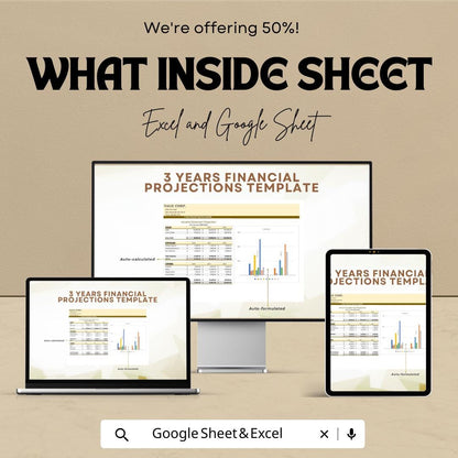 3 Years Financial Projections Template | Income Statement, Cash Flow & Balance Sheet Forecast |Business Financial Planner