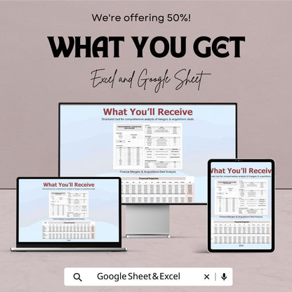 Finance Mergers & Acquisitions Deal Analysis Template | MandA Financial Model | Acquisition Valuation Tool | Excel and Google Sheets
