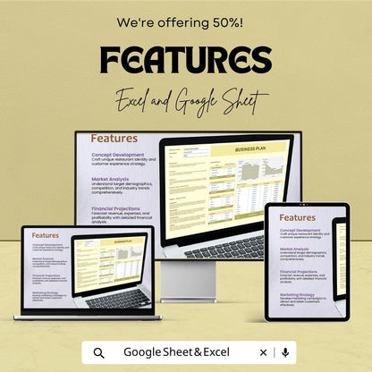 Restaurant Business Plan Template | Restaurant Financial Plan Spreadsheet | Food Business Planner | Startup Business Plan Sheet