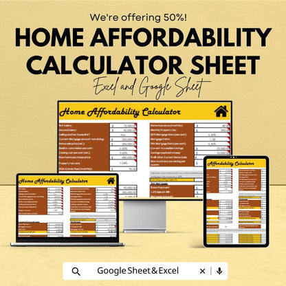 Home Affordability Calculator Sheet | Google Sheets | Affordable Home Price Calculator | Real Estate Budget Planner | Mortgage Calculator