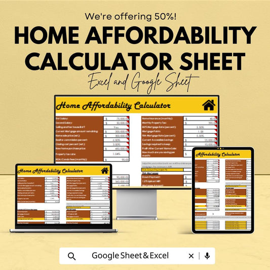 Home Affordability Calculator Sheet | Google Sheets | Affordable Home Price Calculator | Real Estate Budget Planner | Mortgage Calculator