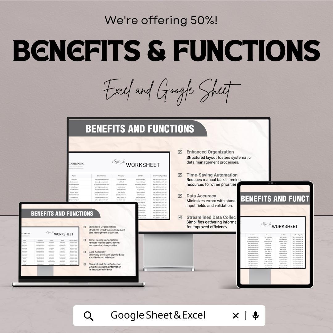 Sign In Worksheet Template | Employee Attendance Tracker | Event Sign In Sheet | Business Registration Form | Printable Log Sheet