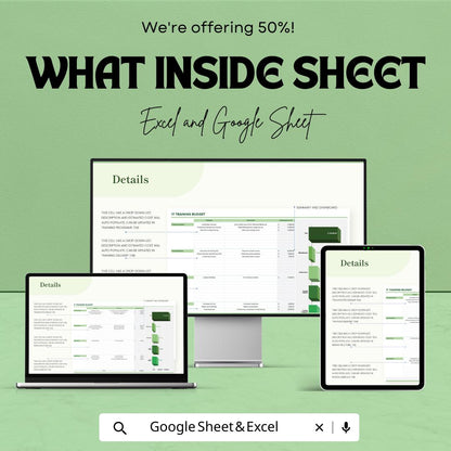 IT Training Budget Template, Excel & Google Sheets, Employee Training Planner, Corporate Budget Spreadsheet, IT Expense Tracker