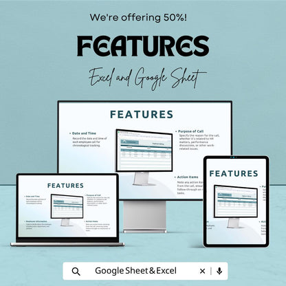 Employee Call Log Template | HR Communication Tracker | Staff Call Record Sheet | Excel & Google Sheets | Employee Interaction Log