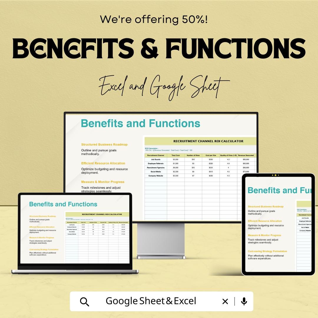 Recruitment Channel ROI Calculator | Hiring Source Performance Tracker | HR Recruitment Analytics Template | Excel & Google Sheets