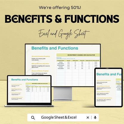 Recruitment Channel ROI Calculator | Hiring Source Performance Tracker | HR Recruitment Analytics Template | Excel & Google Sheets