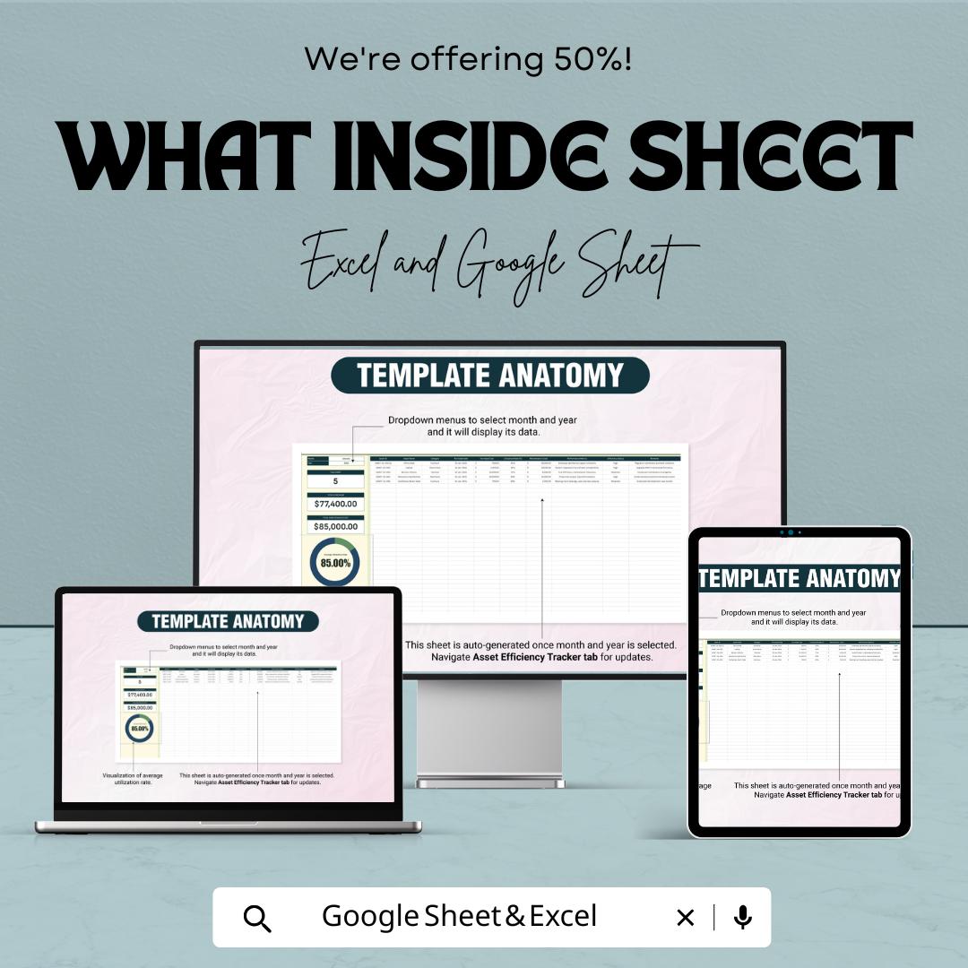 Accounting Asset Efficiency Analysis Template | Asset Utilization Tracker | Automated Calculations | Efficiency Performance Dashboard