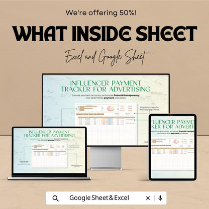 Influencer Payment Tracker Template | Advertising Budget Spreadsheet | Marketing Campaign Tracker | Client Management Planner