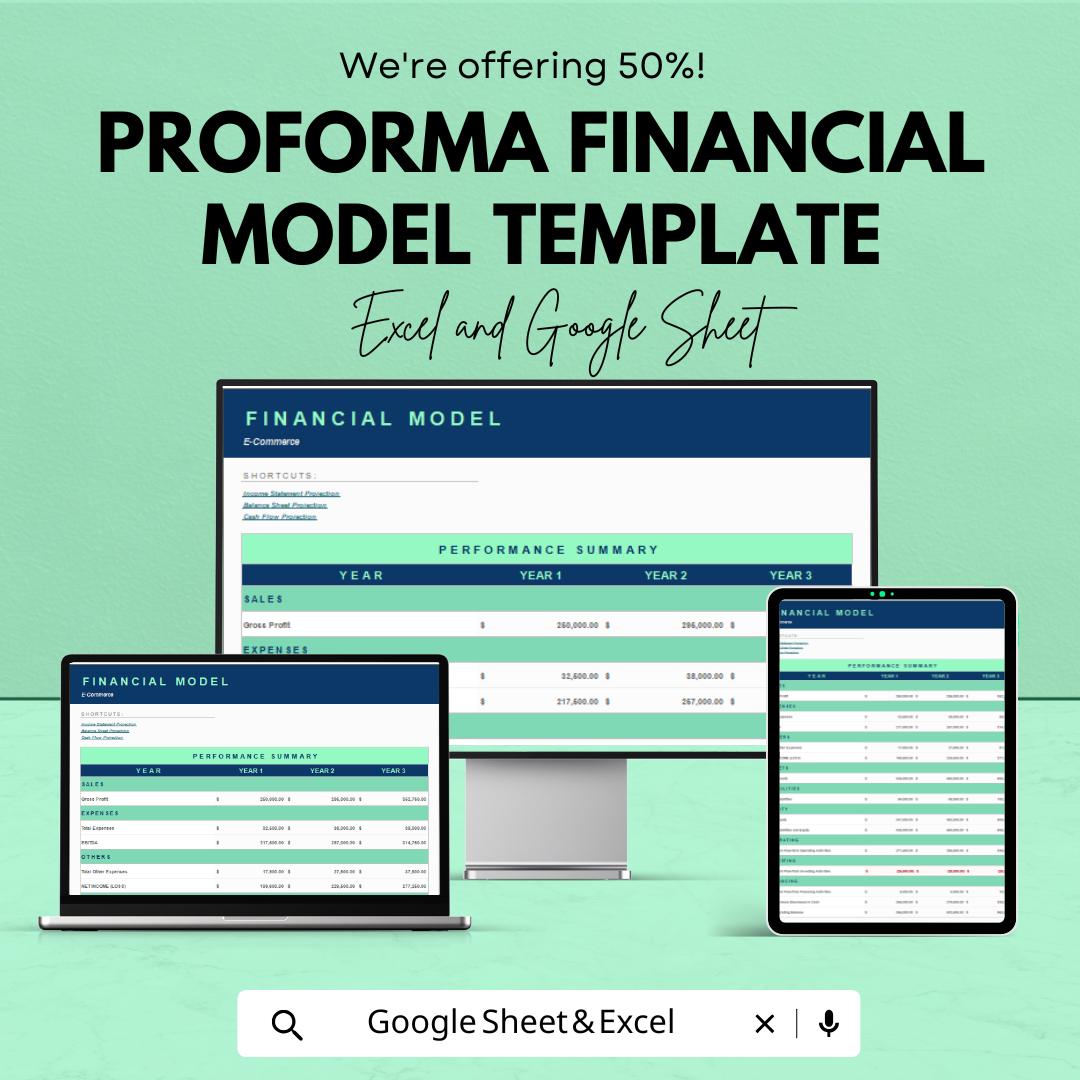 Proforma Financial Model Template | Business Financial Plan Excel & Google Sheets | 3-Year Financial Projection
