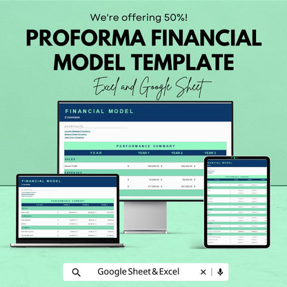 Proforma Financial Model Template | Business Financial Plan Excel & Google Sheets | 3-Year Financial Projection
