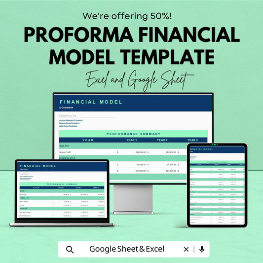 Proforma Financial Model Template | Business Financial Plan Excel & Google Sheets | 3-Year Financial Projection