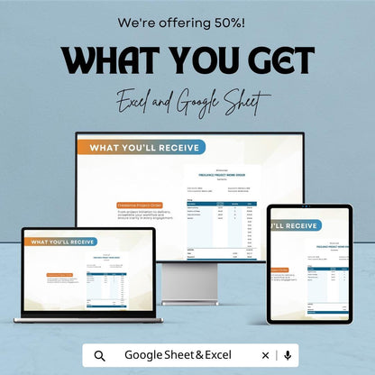 Freelance Project Order Template Excel | Work Order Template | Client Project Tracker | Invoice & Scope Agreement | Google Sheets Editable