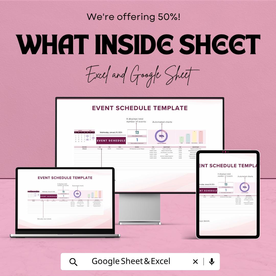 Event Schedule Template | Event Planning Spreadsheet | Google Sheets Event Planner | Excel Event Management Template |