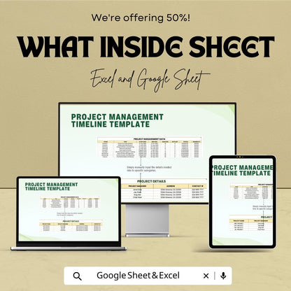 Project Management Timeline Sheet | Excel & Google Sheets Template for Efficient Project Planning and Tracking | Task and Milestone Tracker