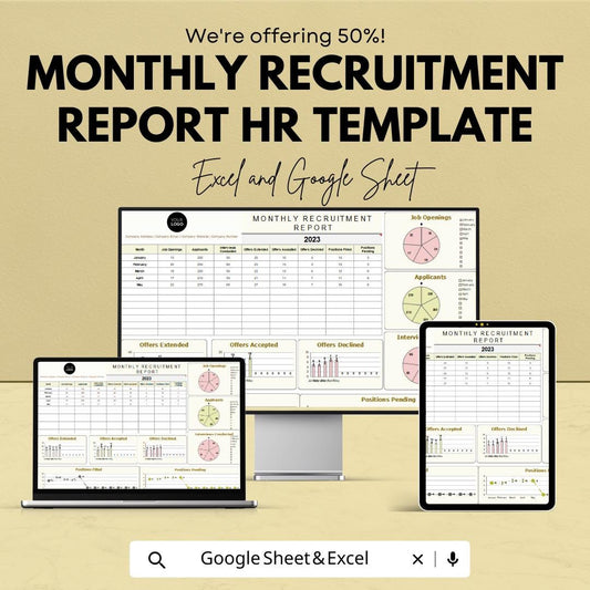 Monthly Recruitment Report HR Template | Hiring Tracker | Recruitment Metrics Report | HR Analytics Spreadsheet