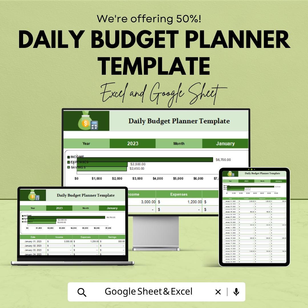 Daily Budget Planner Template | Budget Tracker | Daily Expense Tracker | Personal Finance Spreadsheet | Money Management Tool