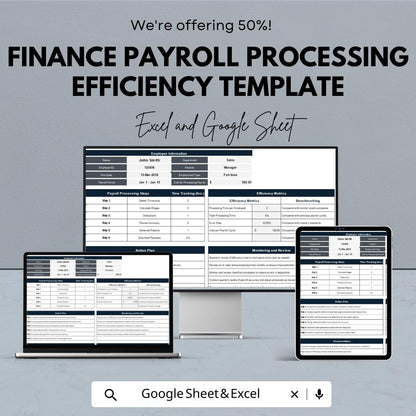 Finance Payroll Processing Efficiency Template | Payroll Management Tracker | Payroll Workflow Sheet | HR Process Tracker