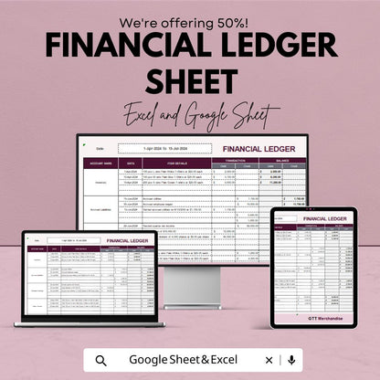 Financial Ledger Sheet | Excel & Google Sheets | Expense Tracker | Accounting Spreadsheet | Business Bookkeeping Template