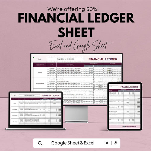 Financial Ledger Sheet | Excel & Google Sheets | Expense Tracker | Accounting Spreadsheet | Business Bookkeeping Template