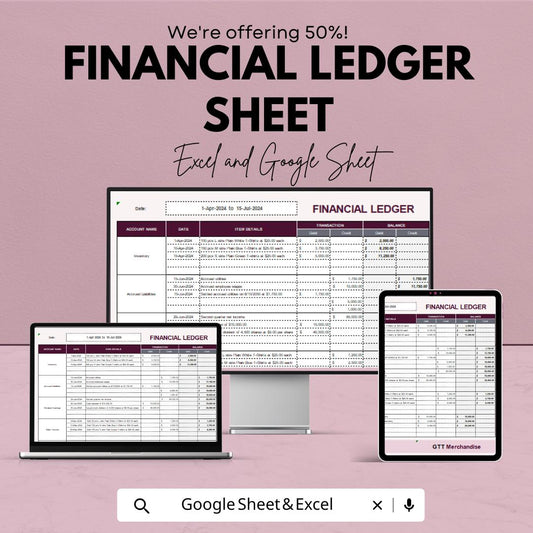 Financial Ledger Sheet | Excel & Google Sheets | Expense Tracker | Accounting Spreadsheet | Business Bookkeeping Template