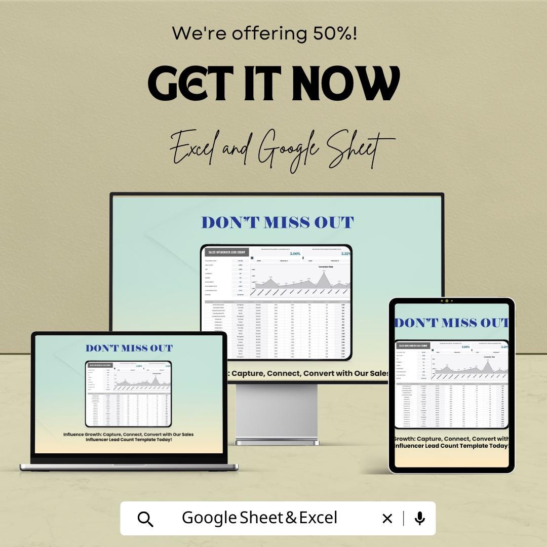 Sales Influencer Lead Count Template | Influencer Tracking Spreadsheet | Lead Management Tracker | Engagement & Conversion Tracker