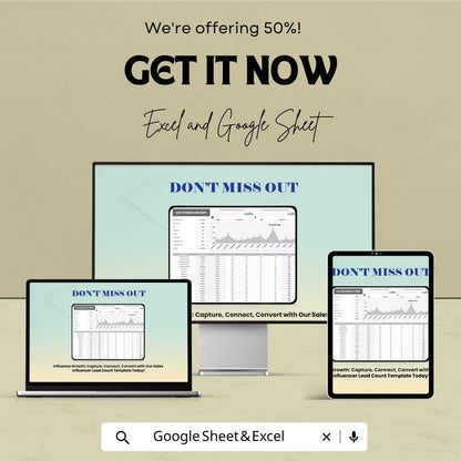 Sales Influencer Lead Count Template | Influencer Tracking Spreadsheet | Lead Management Tracker | Engagement & Conversion Tracker