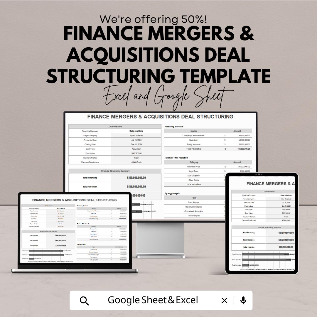 Finance Mergers & Acquisitions Deal Structuring Template | Acquisition Analysis | Due Diligence Checklist | Valuation and Deal Planning
