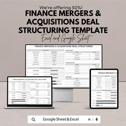 Finance Mergers & Acquisitions Deal Structuring Template | Acquisition Analysis | Due Diligence Checklist | Valuation and Deal Planning