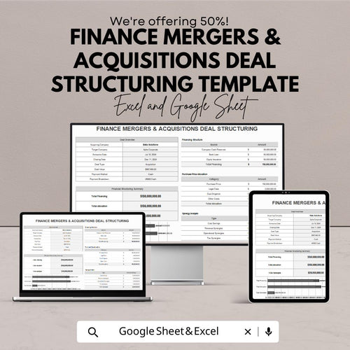 Finance Mergers & Acquisitions Deal Structuring Template | Acquisition Analysis | Due Diligence Checklist | Valuation and Deal Planning