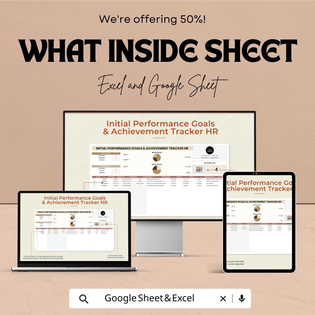 Initial Performance Goals & Achievement Tracker HR Template | Employee Goal Setting Spreadsheet | HR Tracker | Staff Progress Planner