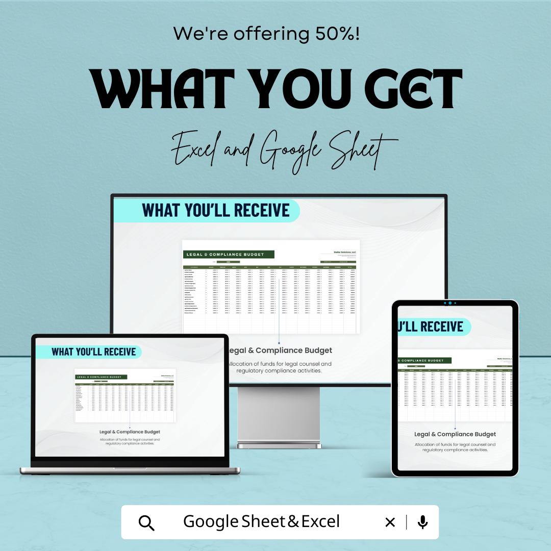 Legal and Compliance Budget Template | Legal Expense Tracker | Compliance Budget Spreadsheet | Business Budget Planner