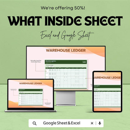 Warehouse Ledger Template | Excel Inventory Tracker Spreadsheet | Google Sheets Warehouse Management | Stock Control Ledger |