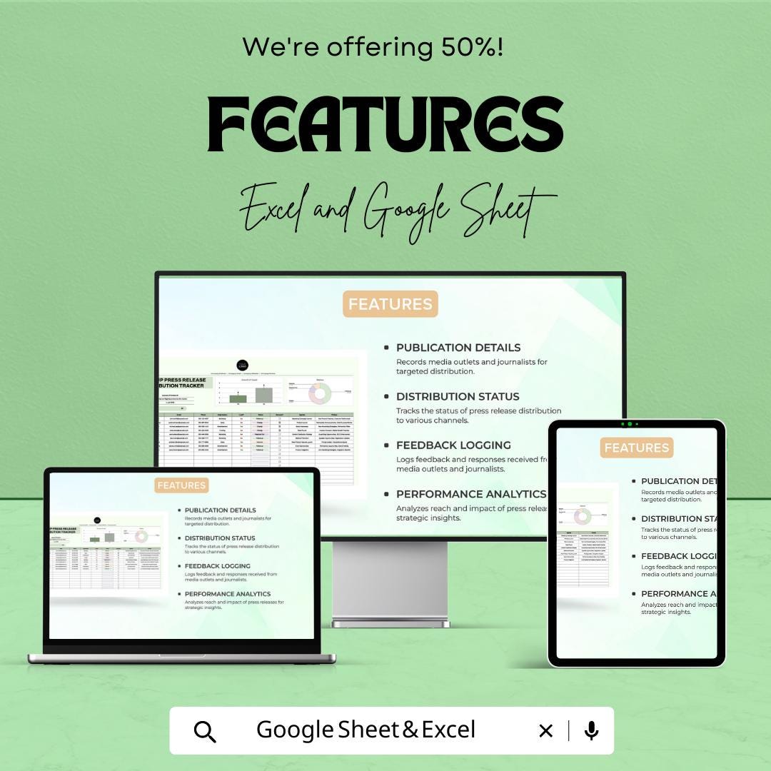 Startup Press Release Distribution Tracker | PR Outreach Spreadsheet | Media Pitch Log | Excel & Google Sheets