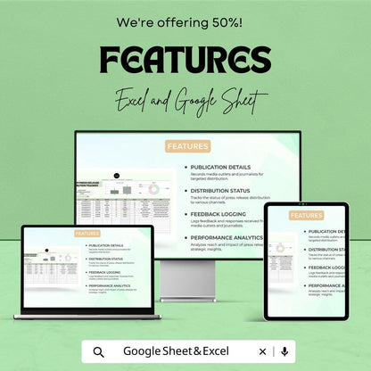 Startup Press Release Distribution Tracker | PR Outreach Spreadsheet | Media Pitch Log | Excel & Google Sheets
