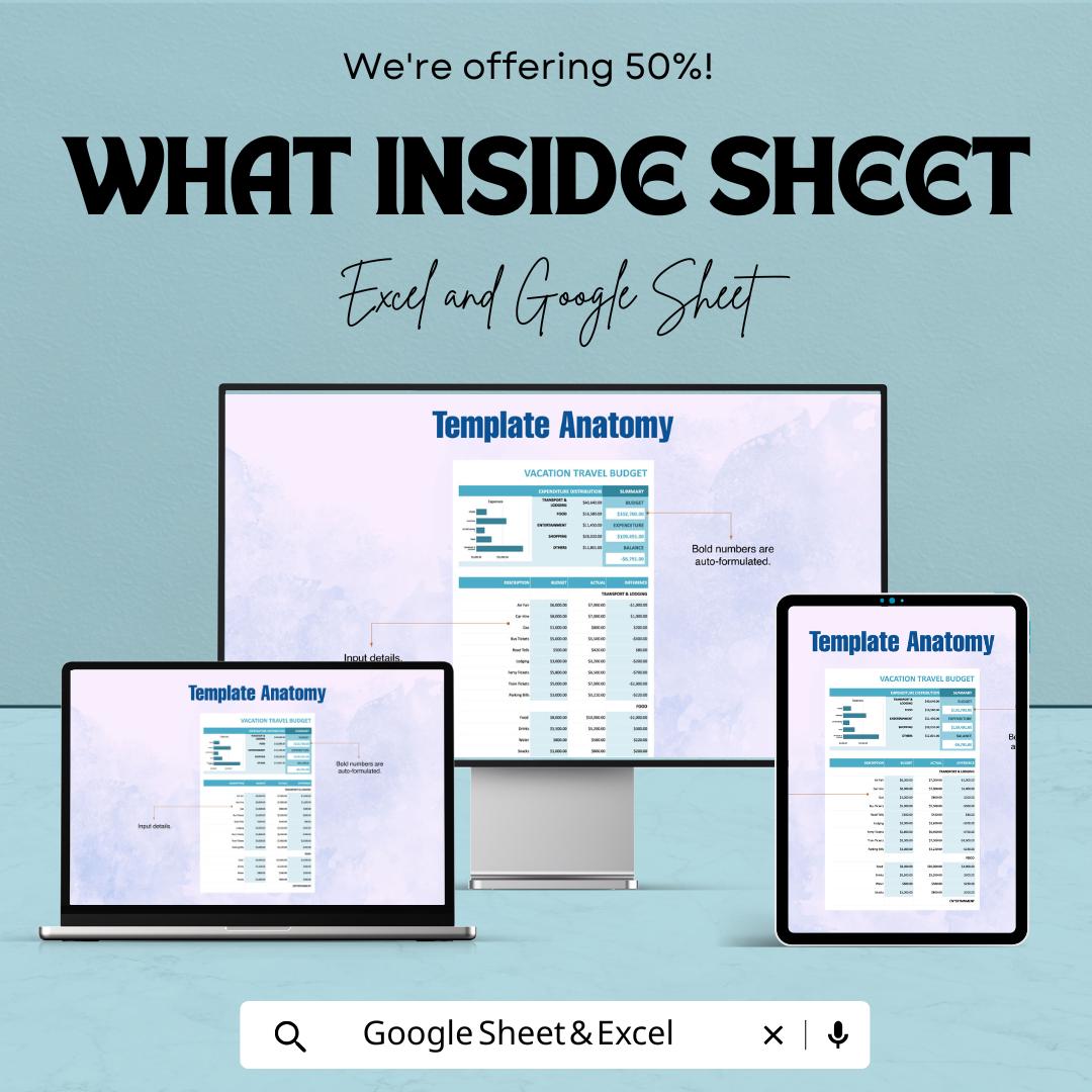 Vacation Travel Budget Template | Excel & Google Sheets Vacation Planner | Travel Expense Tracker | Holiday Budget Spreadsheet