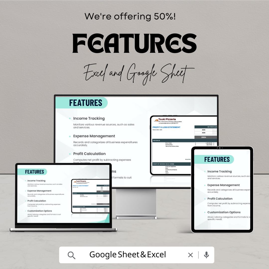 Small Business Profit and Loss Statement Sheet | Excel & Google Sheet Template | Financial Analysis for Small Businesses | Instant Download