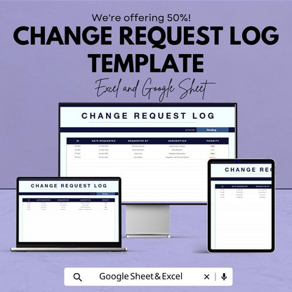 Change Request Log Template | Project Change Tracker | Budget Management Spreadsheet | Excel & Google Sheets Template | Project Management