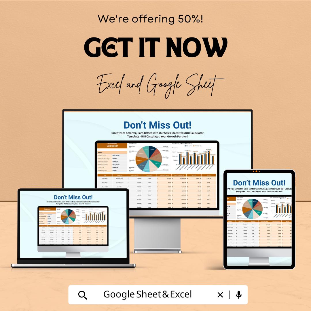 Sales Incentive ROI Calculator Sheet - Excel and Google Sheet for ROI Tracking and Optimization - Commission & Performance Analysis Template