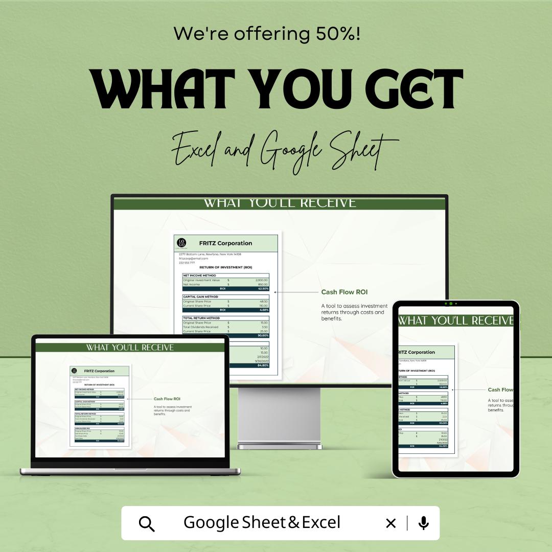 ROI Template | Return on Investment Calculator | Financial Analysis | Business ROI Spreadsheet | Investment Tracking Tool