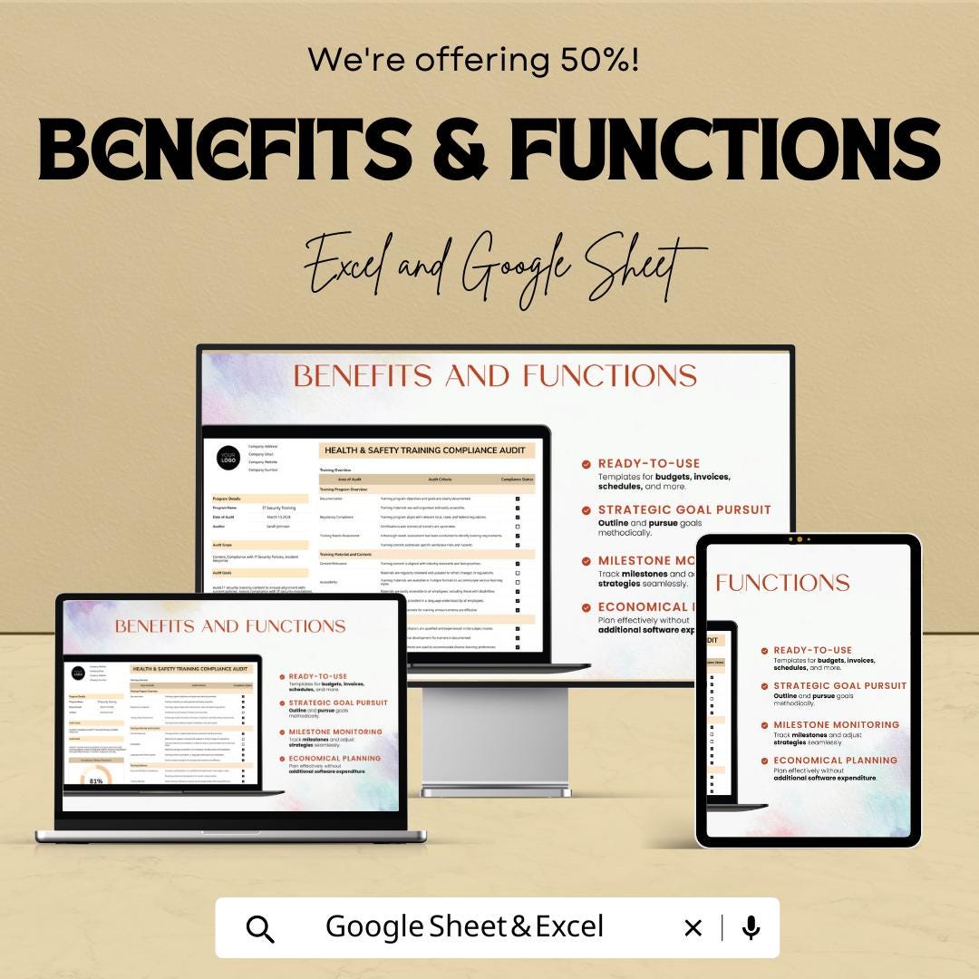 Health and Safety Training Compliance Audit Template Excel Google Sheets, Safety Compliance Checklist, Workplace Safety Audit Spreadsheet