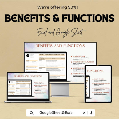 Health and Safety Training Compliance Audit Template Excel Google Sheets, Safety Compliance Checklist, Workplace Safety Audit Spreadsheet