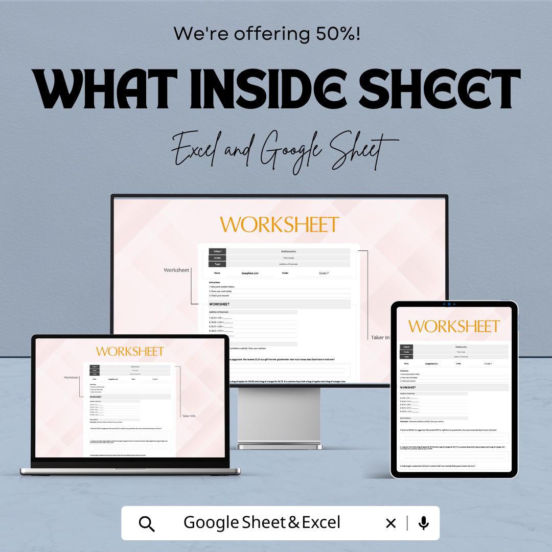Worksheet Template | Excel & Google Sheets | Customizable | Educational Template for Students