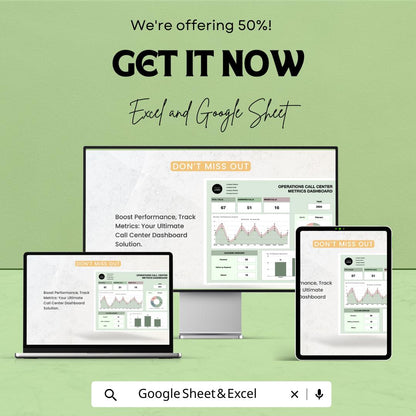 Operations Call Center Metrics Dashboard Template | Call Center Performance Dashboard | Agent Metrics and Call Log Template
